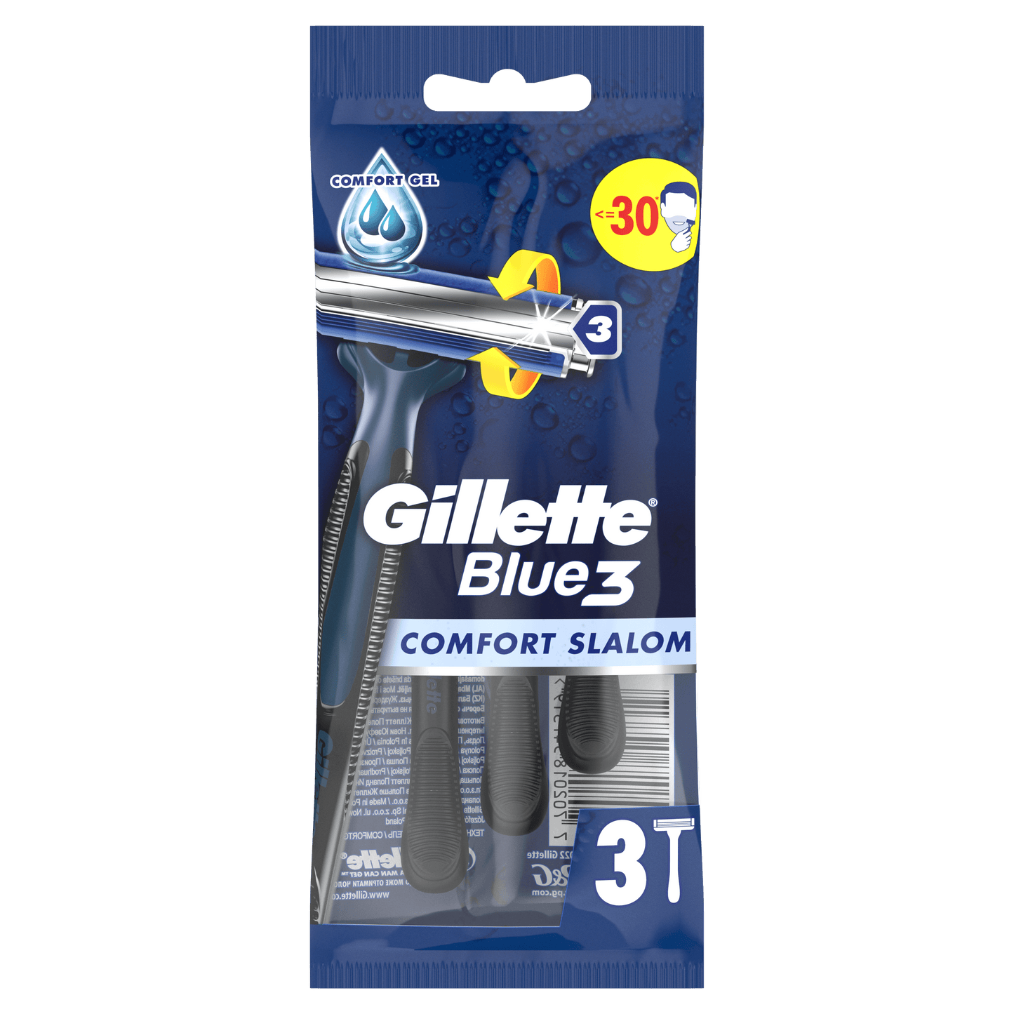 Gillette Blue 3 Slalom Comfort brijači 3 kom – mikrogrebeni & lubrastrip