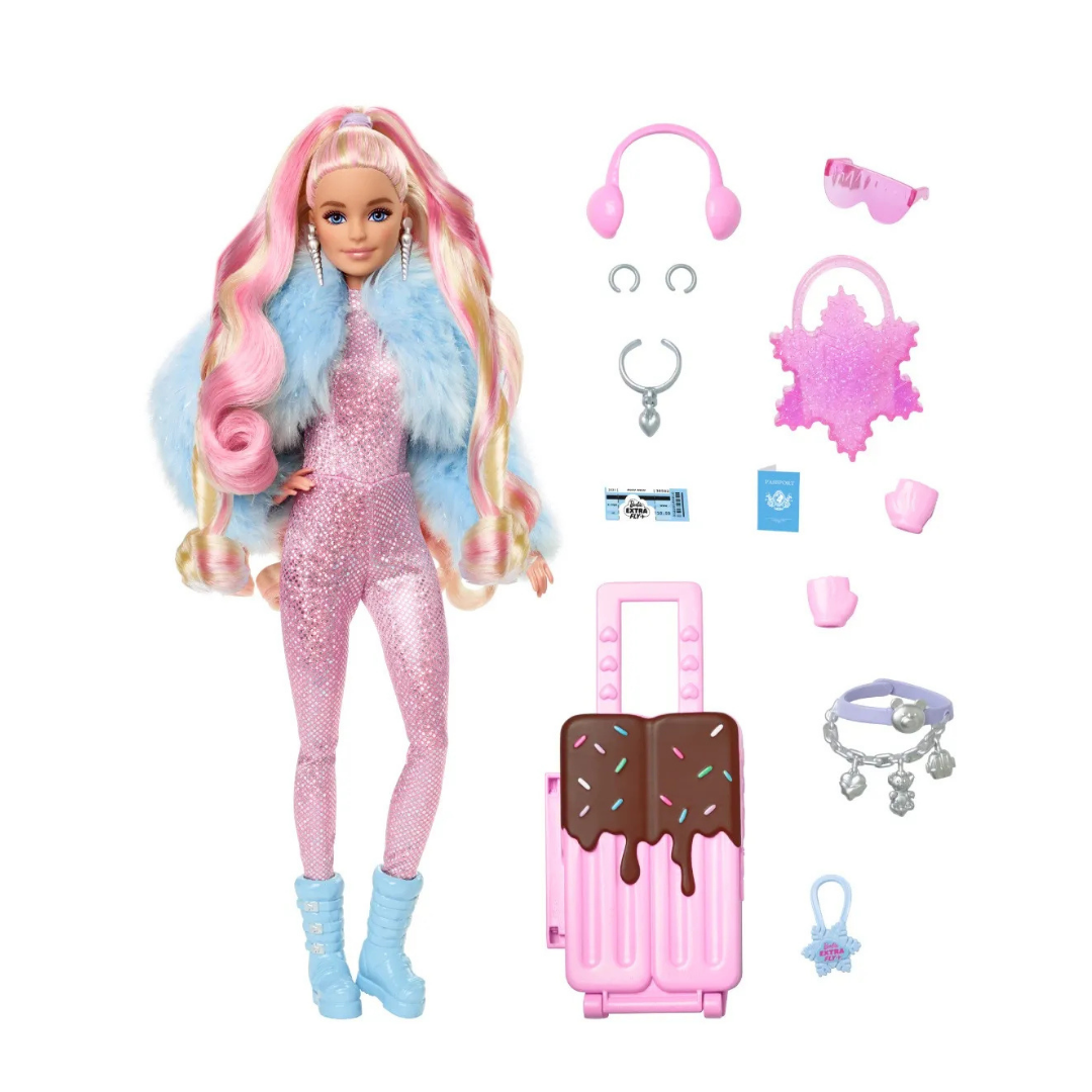 Barbie Extra Fly lutka u zimskoj odjeći s modnim dodacima i koferom
