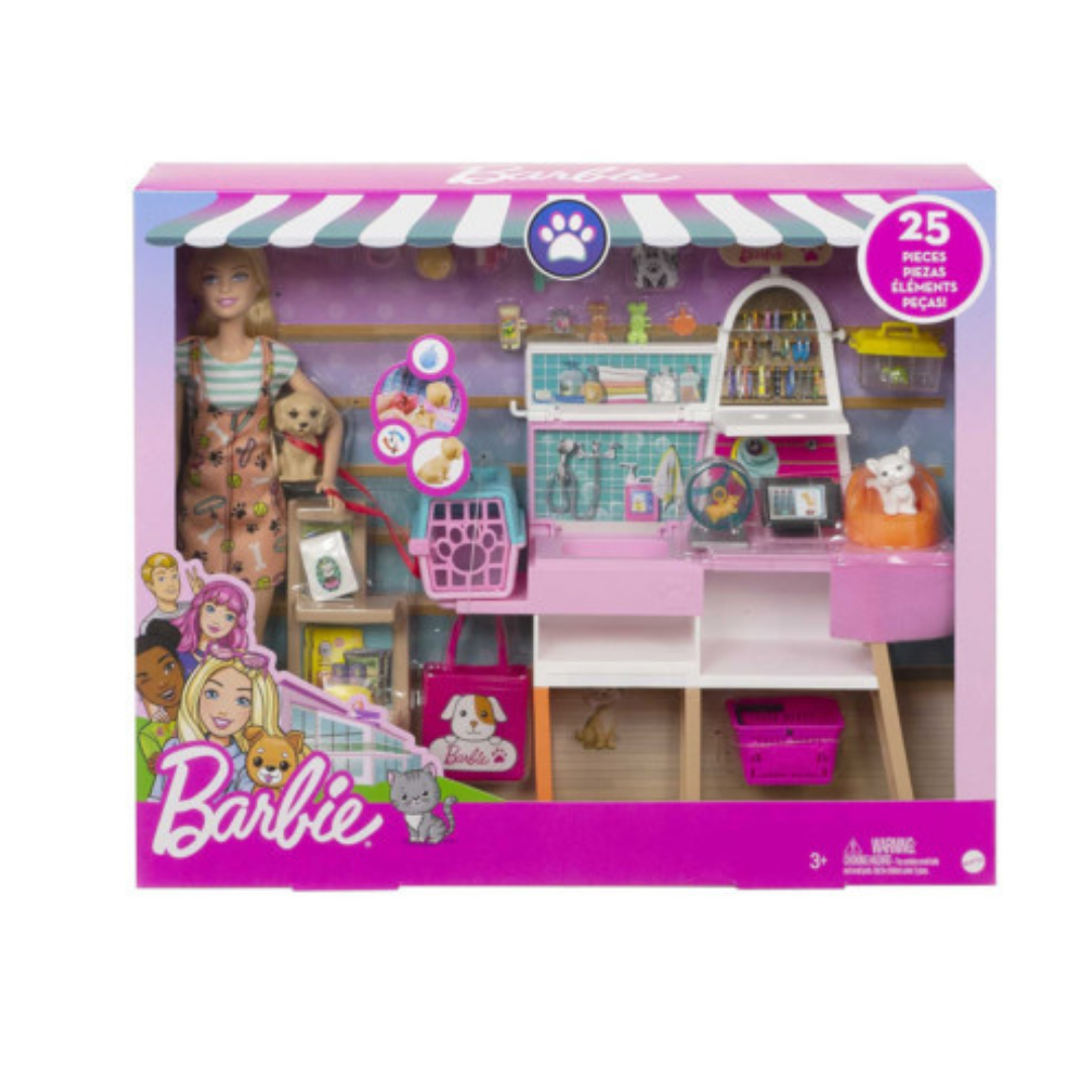Barbie Pet Shop – set s ljubimcima, lutkom i 25 dodataka