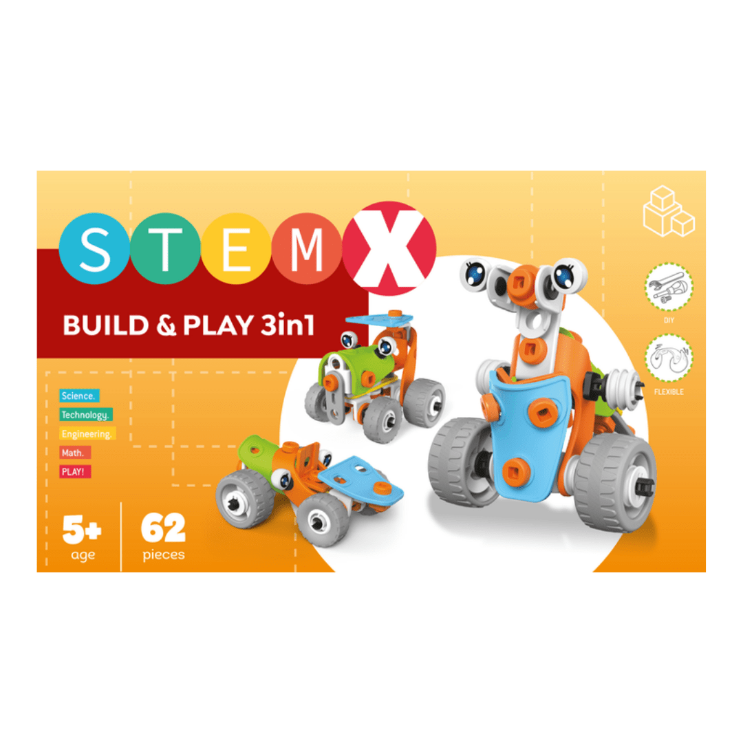 STEM X Build & Play 3u1 – edukativni set za slaganje (62 dijela, 5+)
