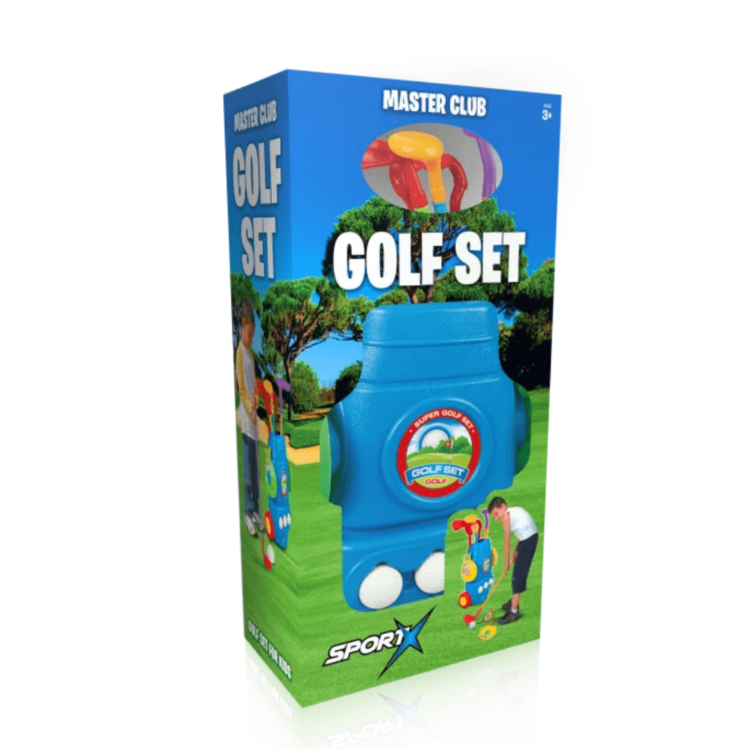 Sporttx Dječji golf set s kolicima (3+) – 3 palice i loptice za igru na otvorenom