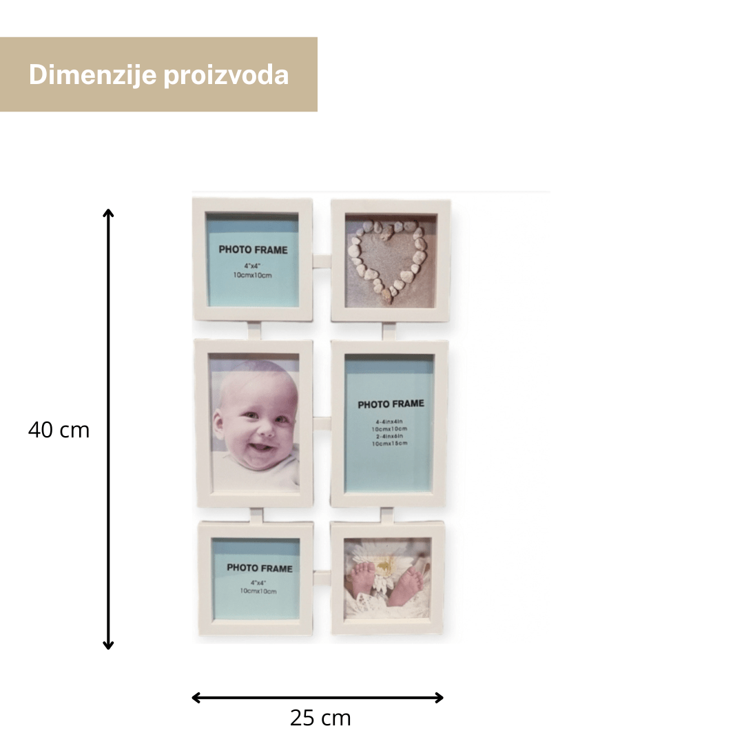 Bijeli zidni okvir za 6 fotografija 10x15 cm – multi okvir za slike i uspomene