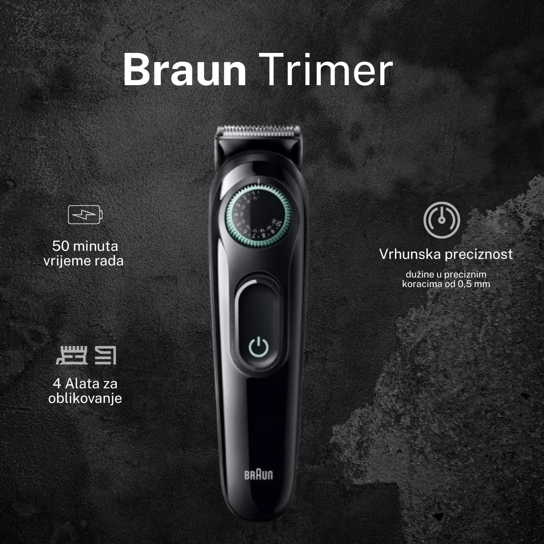 Braun BT3421 – trimer za bradu s točkićem (40 podešavanja dužine), 50 min bežičnog rada