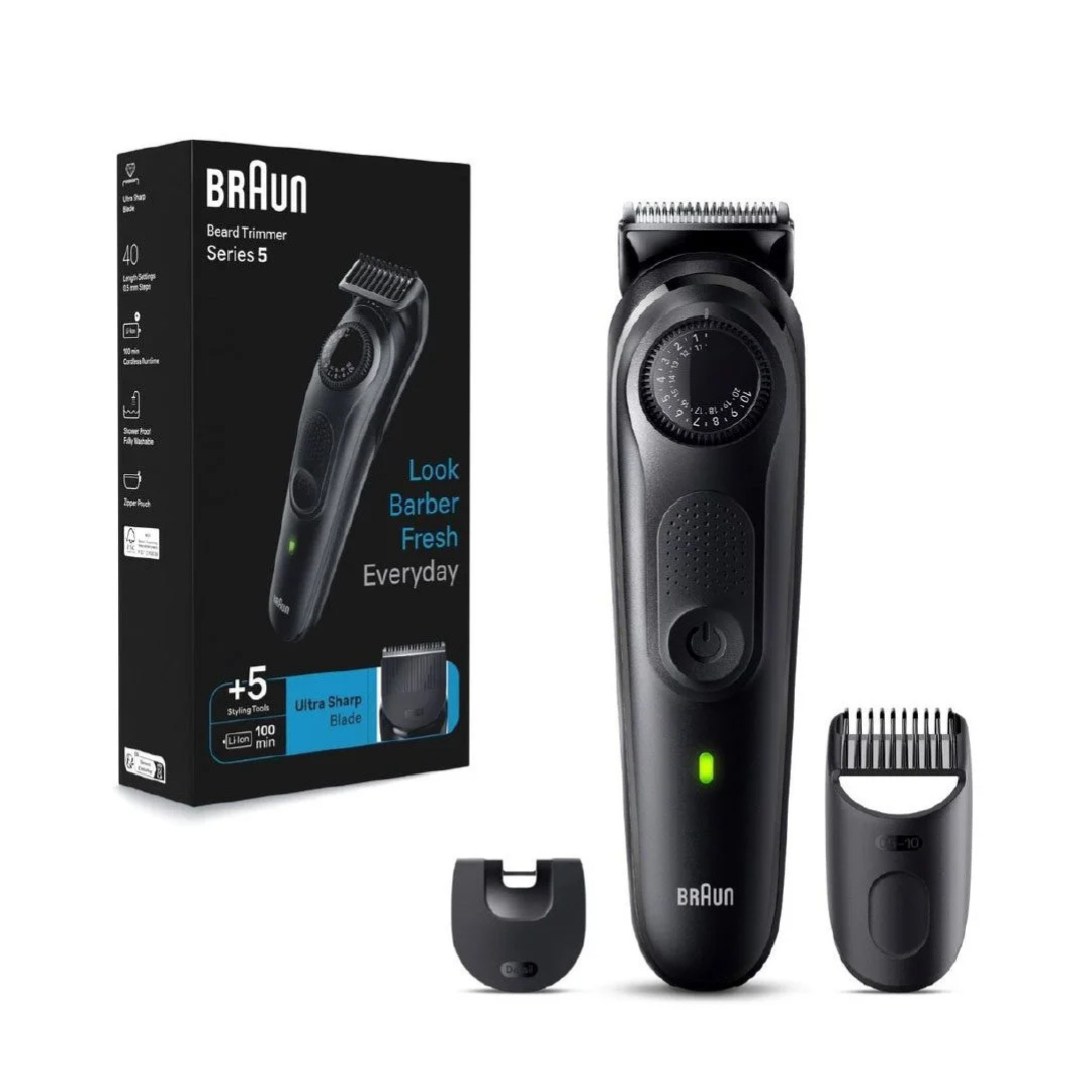 Braun BT5420 – trimer za bradu s 40 postavki dužine, 5 nastavaka i 100 min bežičnog rada, vodootporan