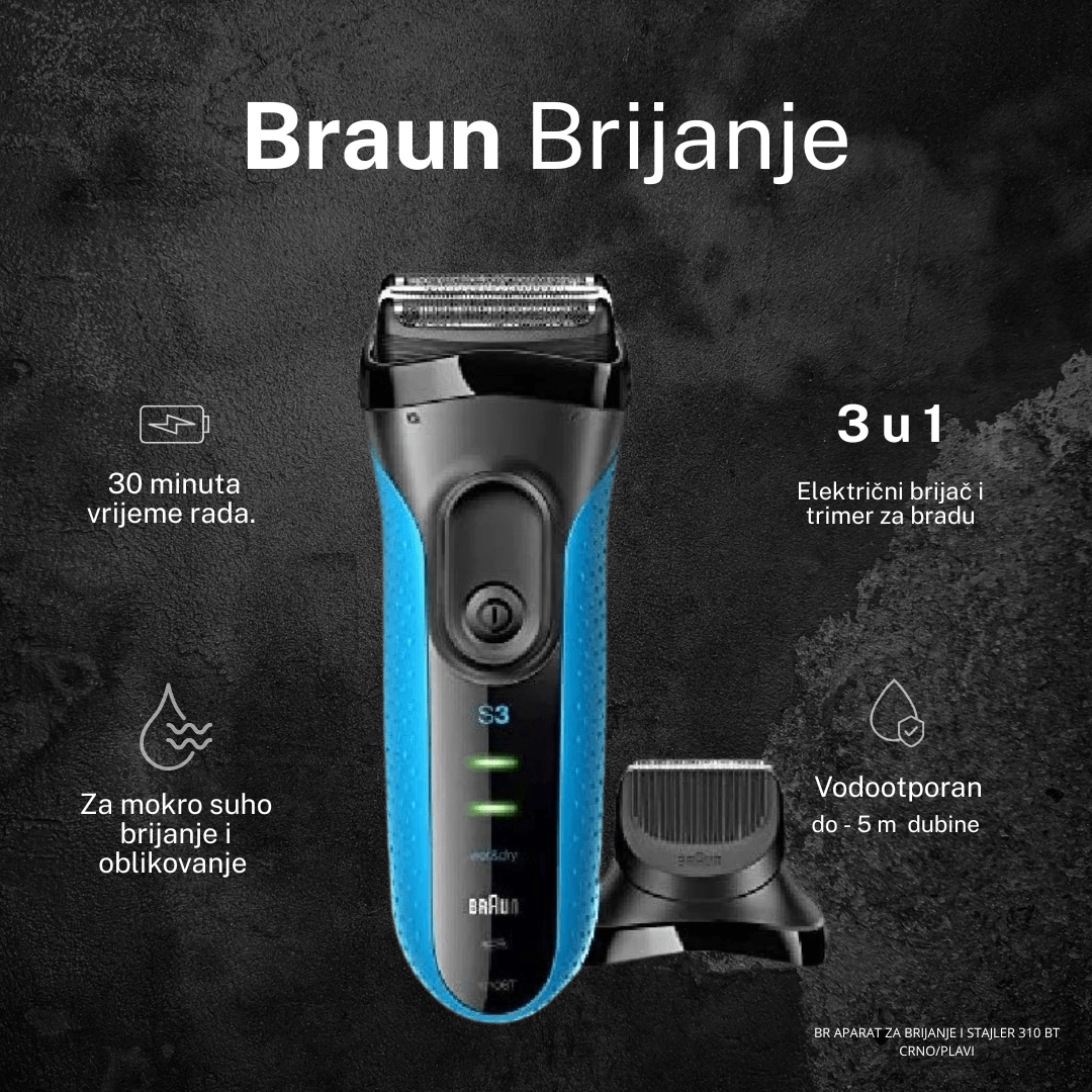 Braun Series 3 Shave&Style 310BT – električni brijač i trimer 3-u-1, Wet&Dry funkcijom, 5 češljeva