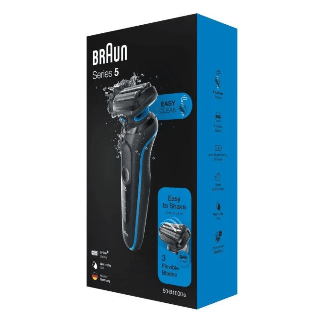 Braun Series 5 51-B1500s – električni brijač s fleksibilnim oštricama, AutoSense tehnologija, EasyClean, 50 min bežični rad, plave boje, vodootporan