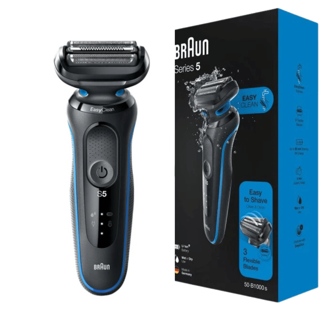 Braun Series 5 51-B1500s – električni brijač s fleksibilnim oštricama, AutoSense tehnologija, EasyClean, 50 min bežični rad, plave boje, vodootporan