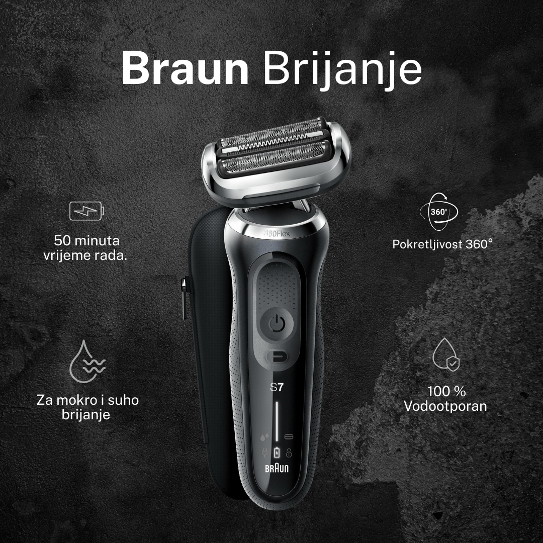 Braun Series 7 71-N1000s – fleksibilna 360° glava, AutoSense, Wet&Dry funkcijom, 50 min bežični rad, putni neseser, vodootporan