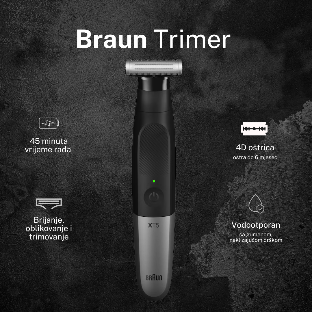 Braun Series X XT5100 – trimer i brijač za lice i tijelo, 3-u-1, bežični rad 45 min, vodootporan