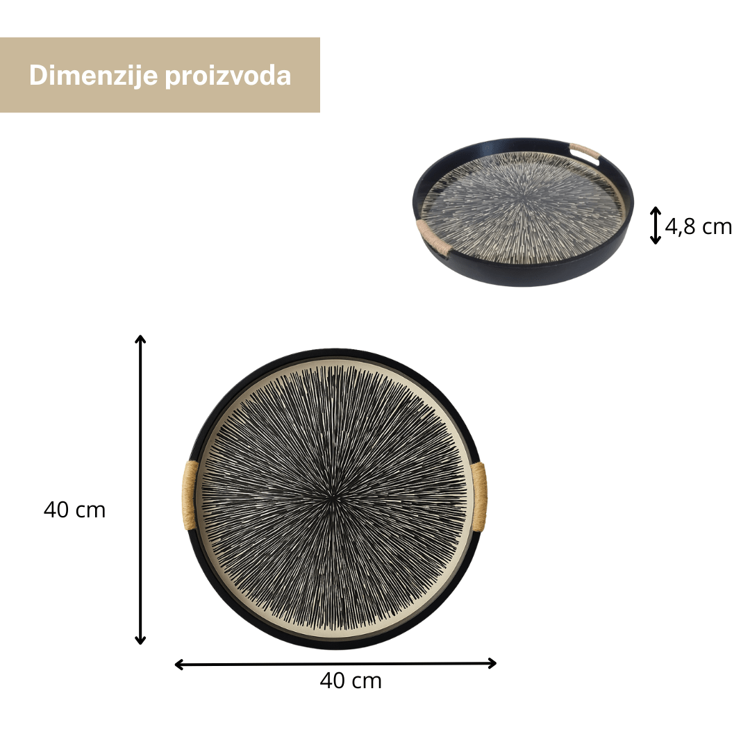 Crna drvena tacna 40x40x4,8 cm – okrugla dekorativna tacna za serviranje i dekor