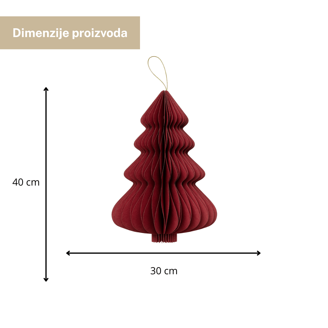 Decoris papirnata jelka crvena 40×30 cm – sklopiva božićna dekoracija za vješanje ili stol