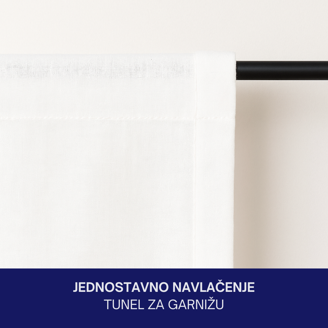 Dekorativna zavjesa sa zecom i srcima – 125x30 cm, bijela s kariranim rubom, 100% pamuk