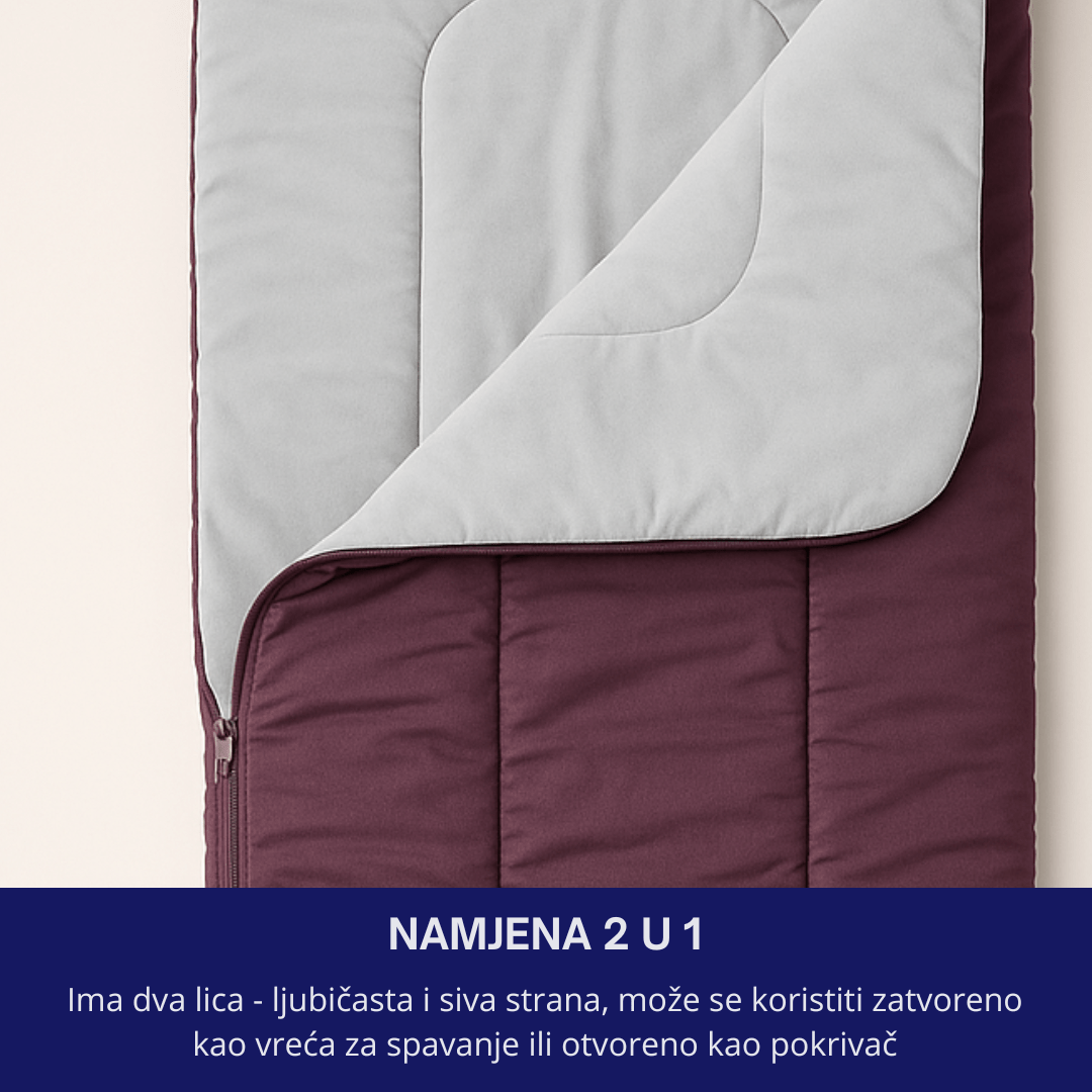 Dječja vreća za spavanje 2 u 1 – ljubičasto-siva 70x170 cm, pogodna i kao pokrivač