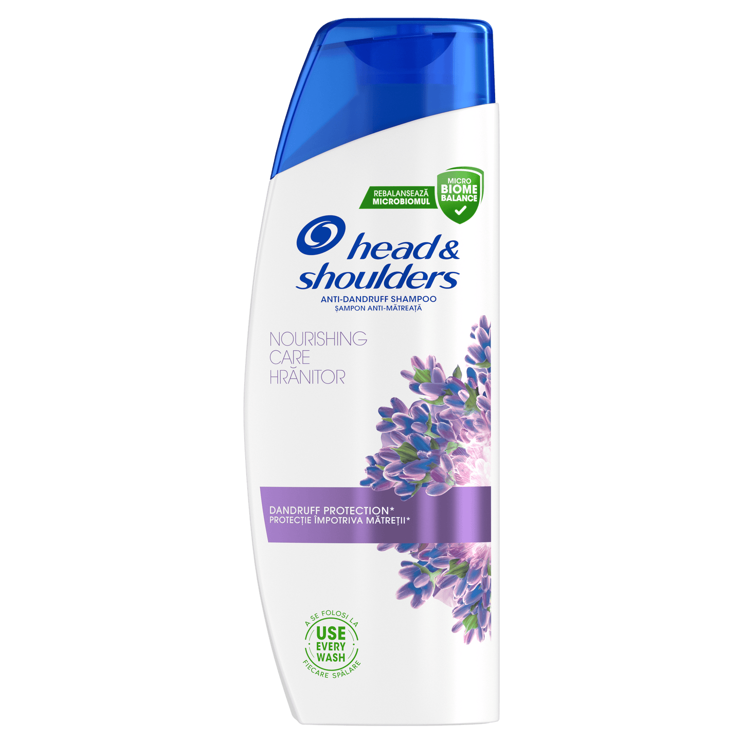 Šampon Head & Shoulders Nourishing Care za njegu kose i protiv peruti, prikazan u bočici na bijeloj pozadini.
