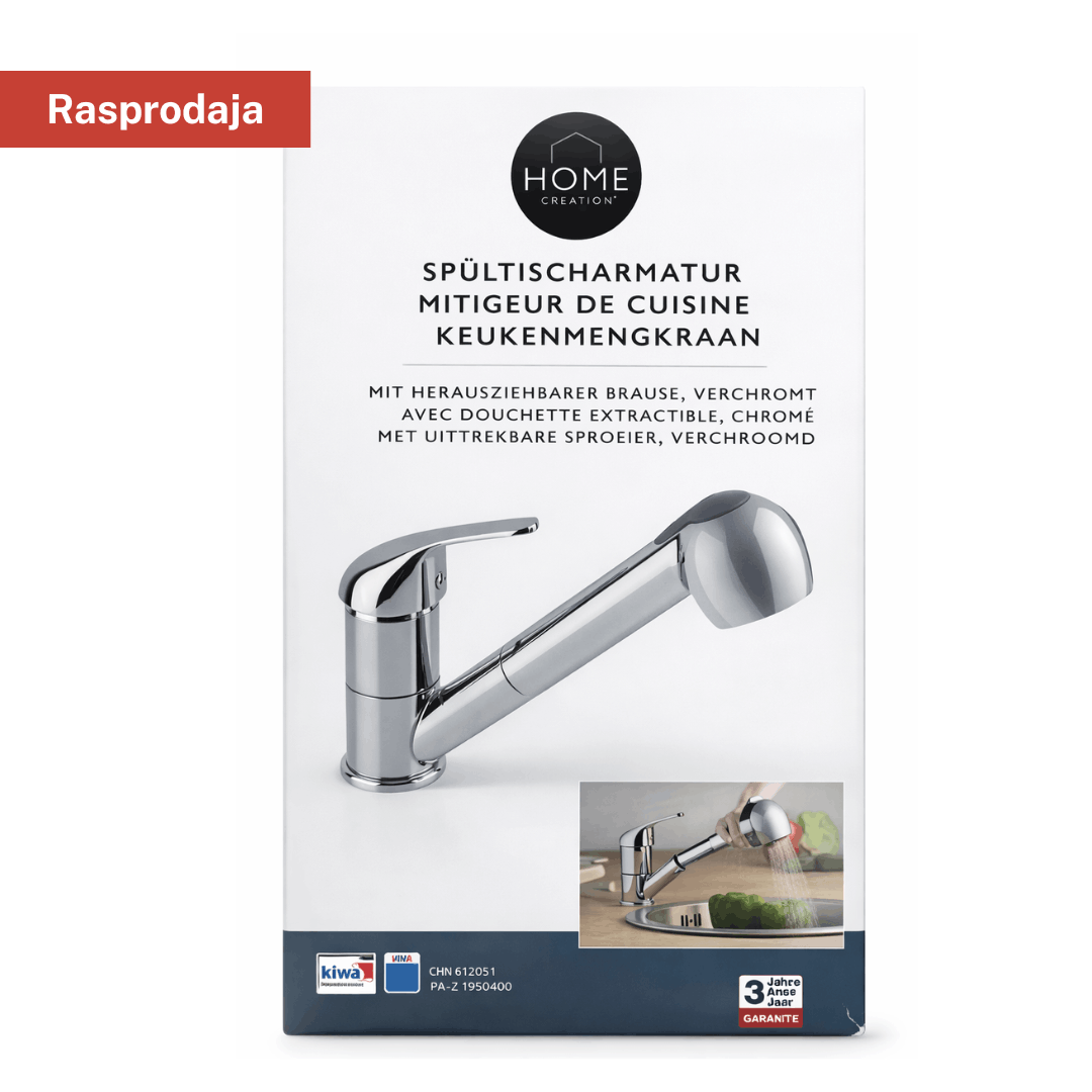 Kuhinjska slavina s izvlačnim tušem – krom, ECO