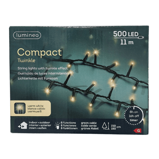 Lumineo Compact Twinkle – 500 LED toplo bijele, 11 m, zelena žica