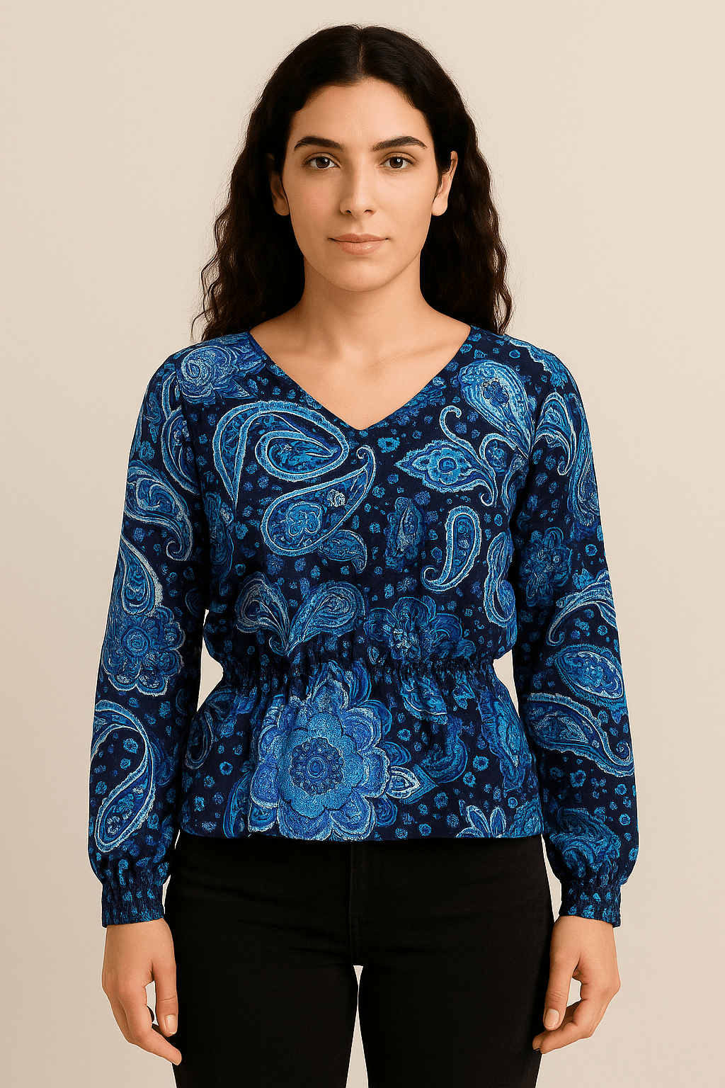 VIVANCE Bluza s paisley uzorkom i naglašenim pojasom