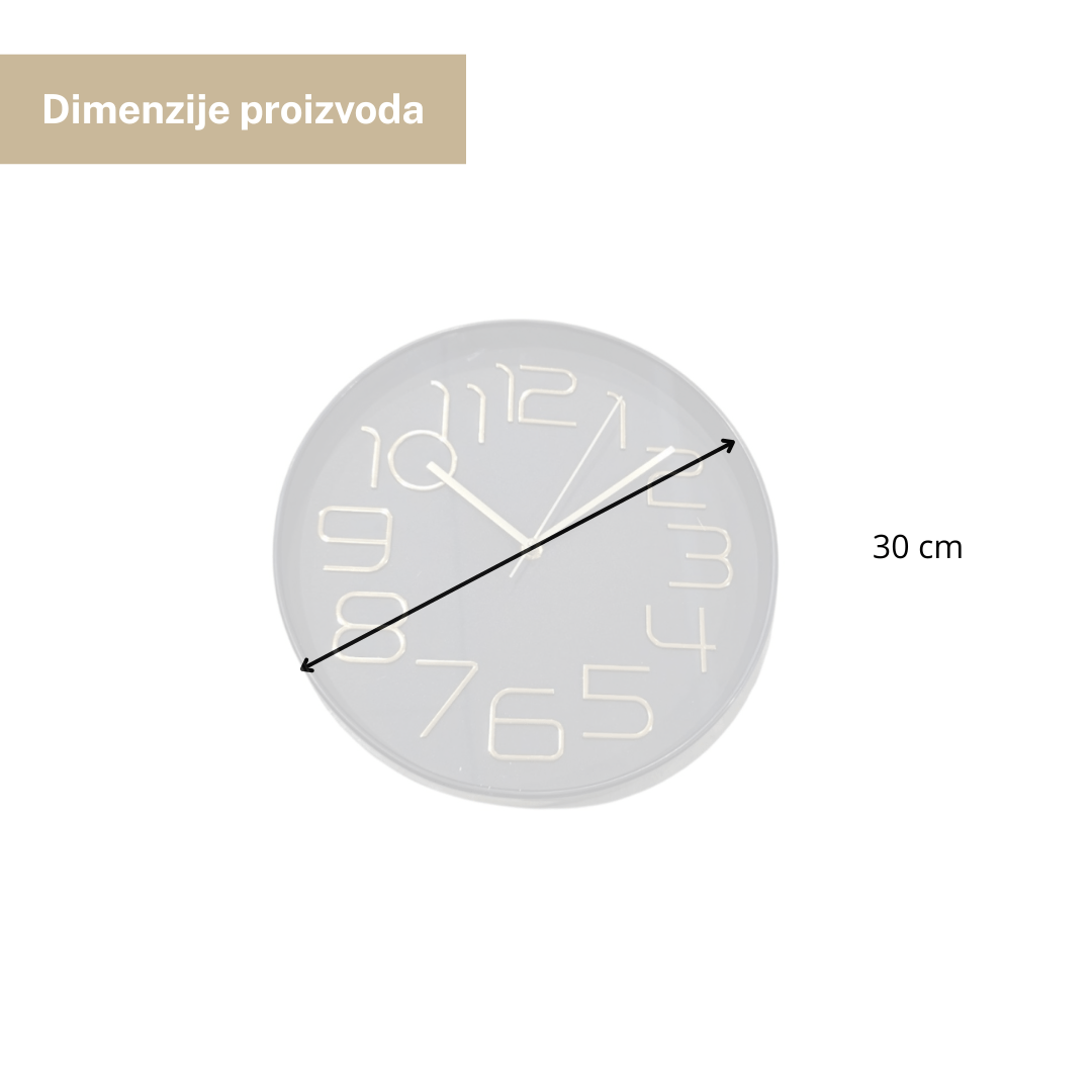 Zidni sat 30 cm crni sa zlatnim brojevima – moderan zidni sat za dnevni boravak i ured