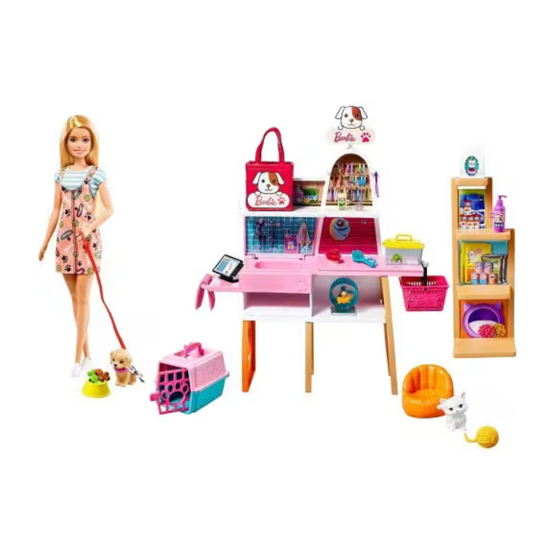 Barbie Pet Shop – set s ljubimcima, lutkom i 25 dodataka