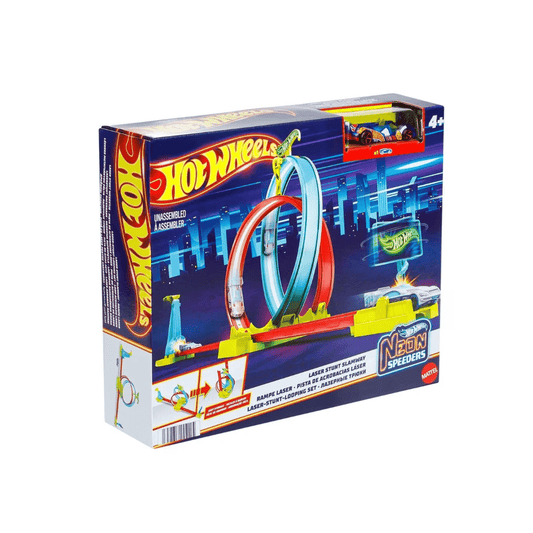 Hot Wheels Neon Speeders Laser Stunt Slamway set – staza s dvostrukim petljama - neonska superpetlja