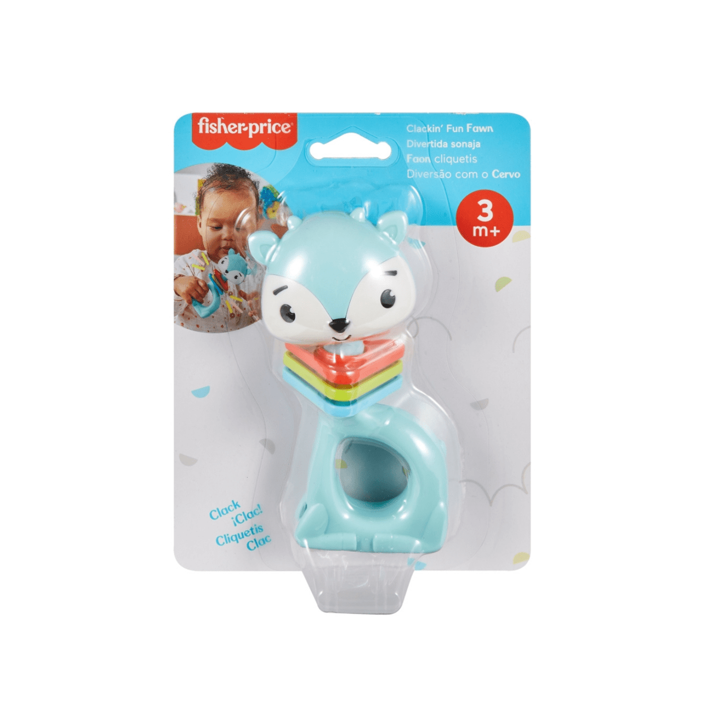 Fisher-Price Clackin’ Fun Fawn – Zvečka za bebe 3m+ s raznobojnim prstenovima