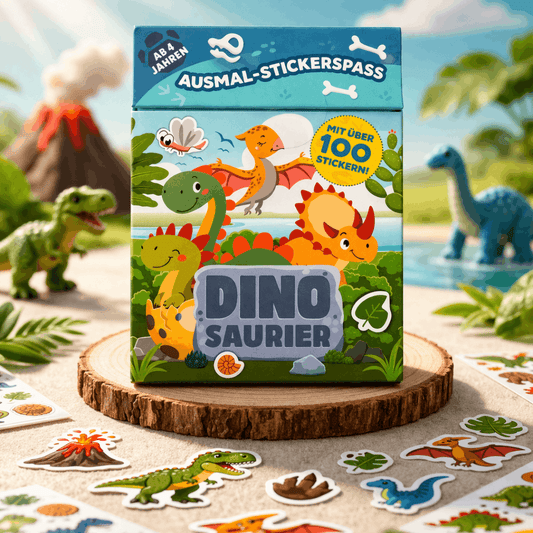 Dječije kartice za bojanje i naljepnice – Dino set za kreativnu igru | 4+ godine