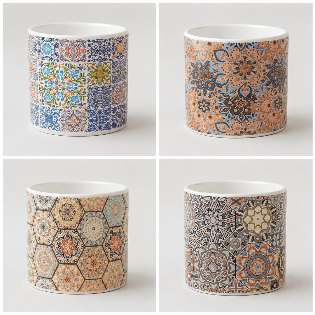 Dekorativne saksije 10x 9 cm – set 6/1 keramičke posude s uzorkom