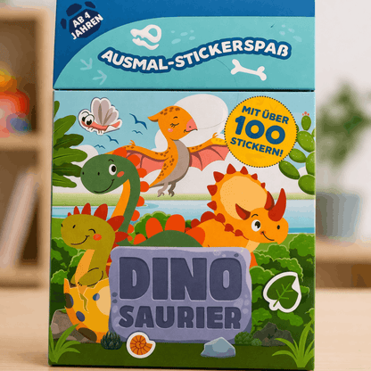 Dječije kartice za bojanje i naljepnice – Dino set za kreativnu igru | 4+ godine