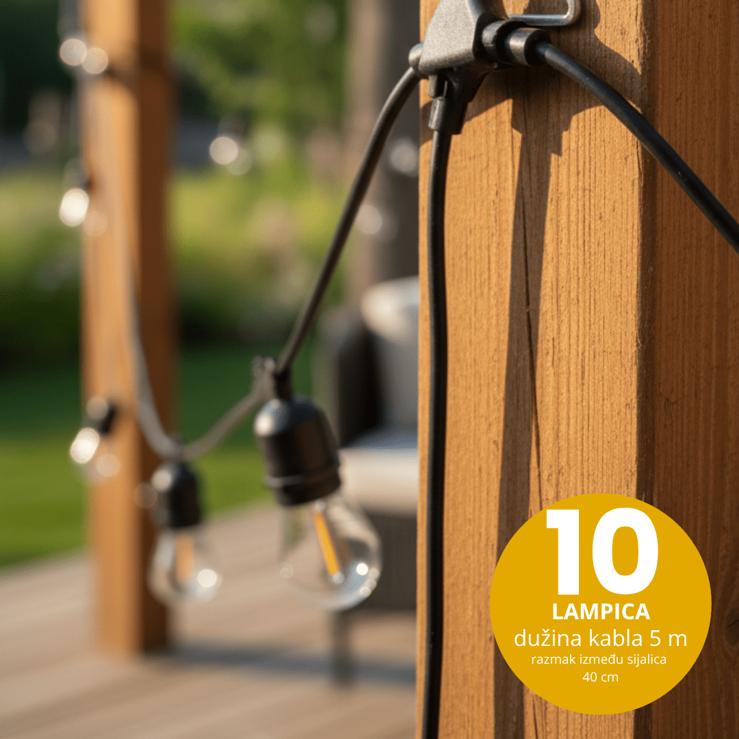 Dekorativne lampice 5 m – 10 sijalica, vodootporne, štedljive