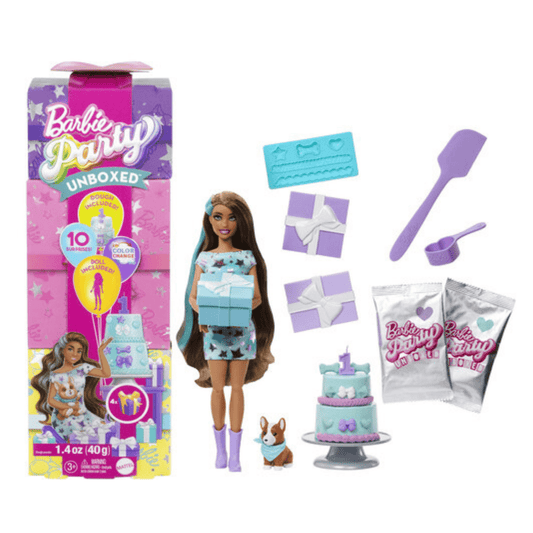 Barbie Party Unboxed Set Brineta – Lutka s Dodacima, Rođendanska Proslava, 10 Iznenađenja
