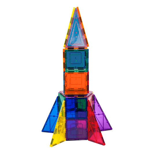 PicassoTiles magnetne kocke – Rocket Booster set (32 dijela, 3+) raketa od prozirnih pločica