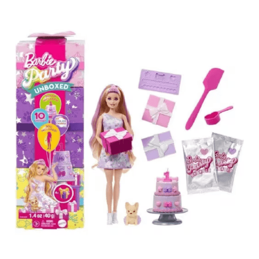 Barbie Party Unboxed Set – Lutka s Dodacima, Rođendanska Proslava, 10 Iznenađenja