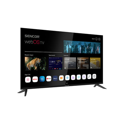 Omega Sencor SLE 50US804B 50-inčni UHD Smart TV s 4K rezolucijom i modernim dizajnom, prikazan s priključcima na stražnjoj strani.