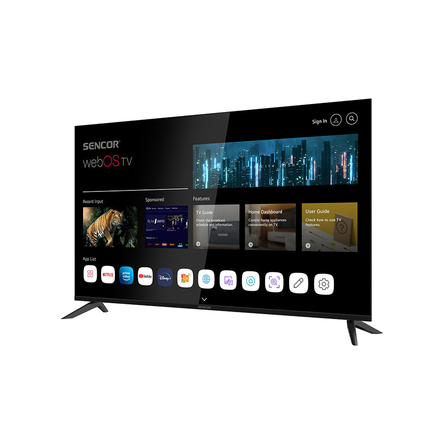 Omega Sencor SLE 55US804B 55-inčni UHD Smart TV s 4K, HDR10, webOS, Wi-Fi i Bluetooth, prikazan na slici.
