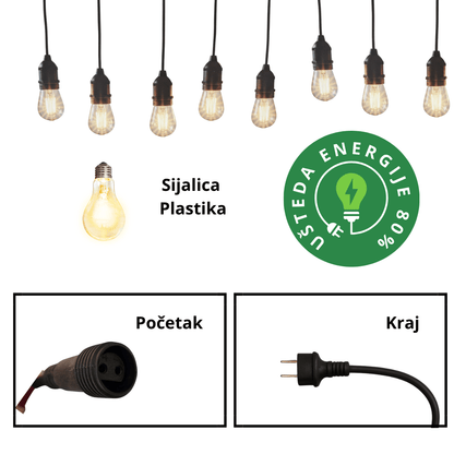 Dekorativne lampice 5 m – 10 sijalica, vodootporne, štedljive