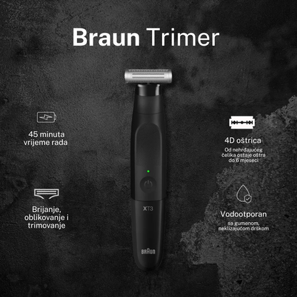 Braun Series XT3100 – trimer i brijač za lice i tijelo, 3-u-1, bežični rad 45 min, vodootporan