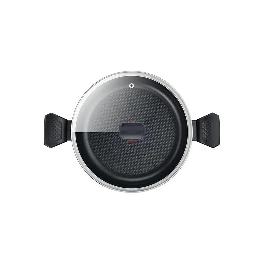 Tefal B5674653 lonac Omega, čelični posuda za kuhanje s poklopcem, prikazana na slici s detaljima i ručkama