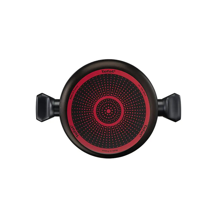 Tefal B5674653 lonac Omega, čelični kuhinjski lonac s poklopcem i ručkama, prikazan na bijeloj pozadini.