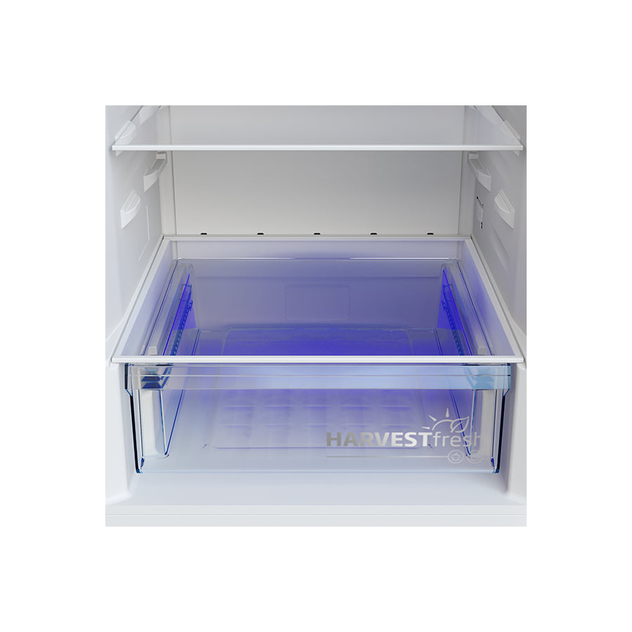 Omega Beko B5RCNA345HXB1 frižider sa zamrzivačem, bijeli, s otvorima za vrata i interno osvjetljenje.