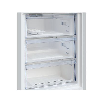 Omega Beko B5RCNA345HXB1 frižider sa zamrzivačem, bijeli s digitalnim zaslonom i više odjeljaka za hranu.