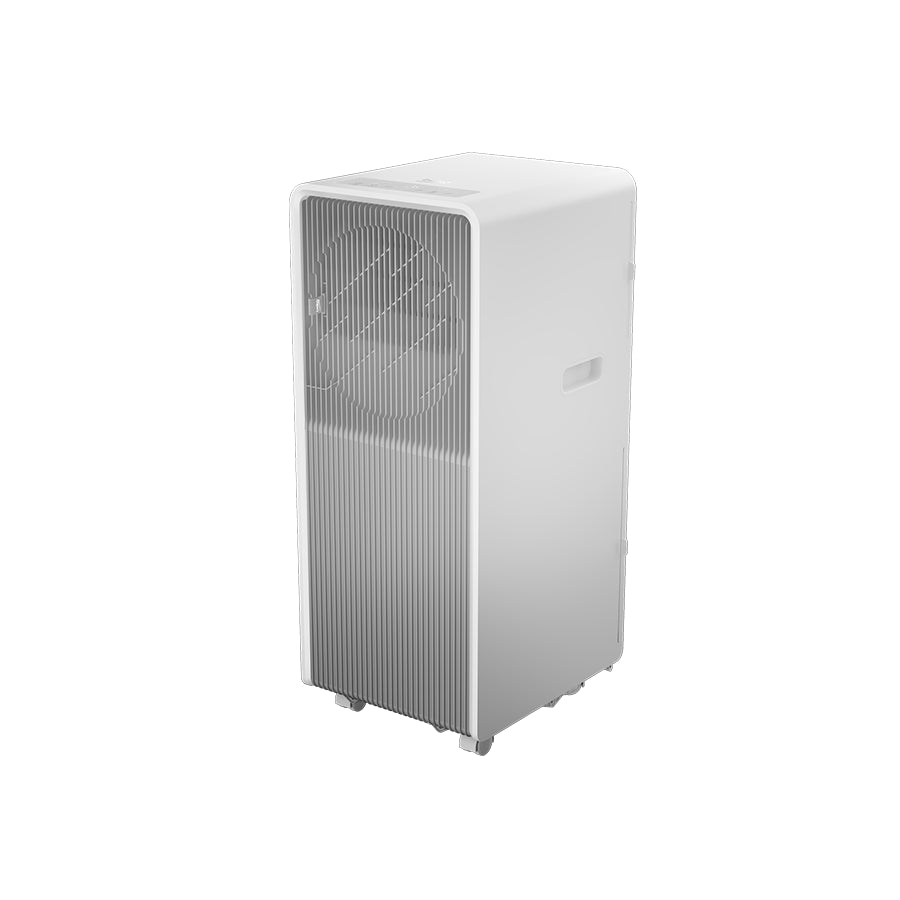 Mobilna klima Beko BP412C Omega prikazana na slici s daljinskim upravljačem i ventilacijskim otvorima.