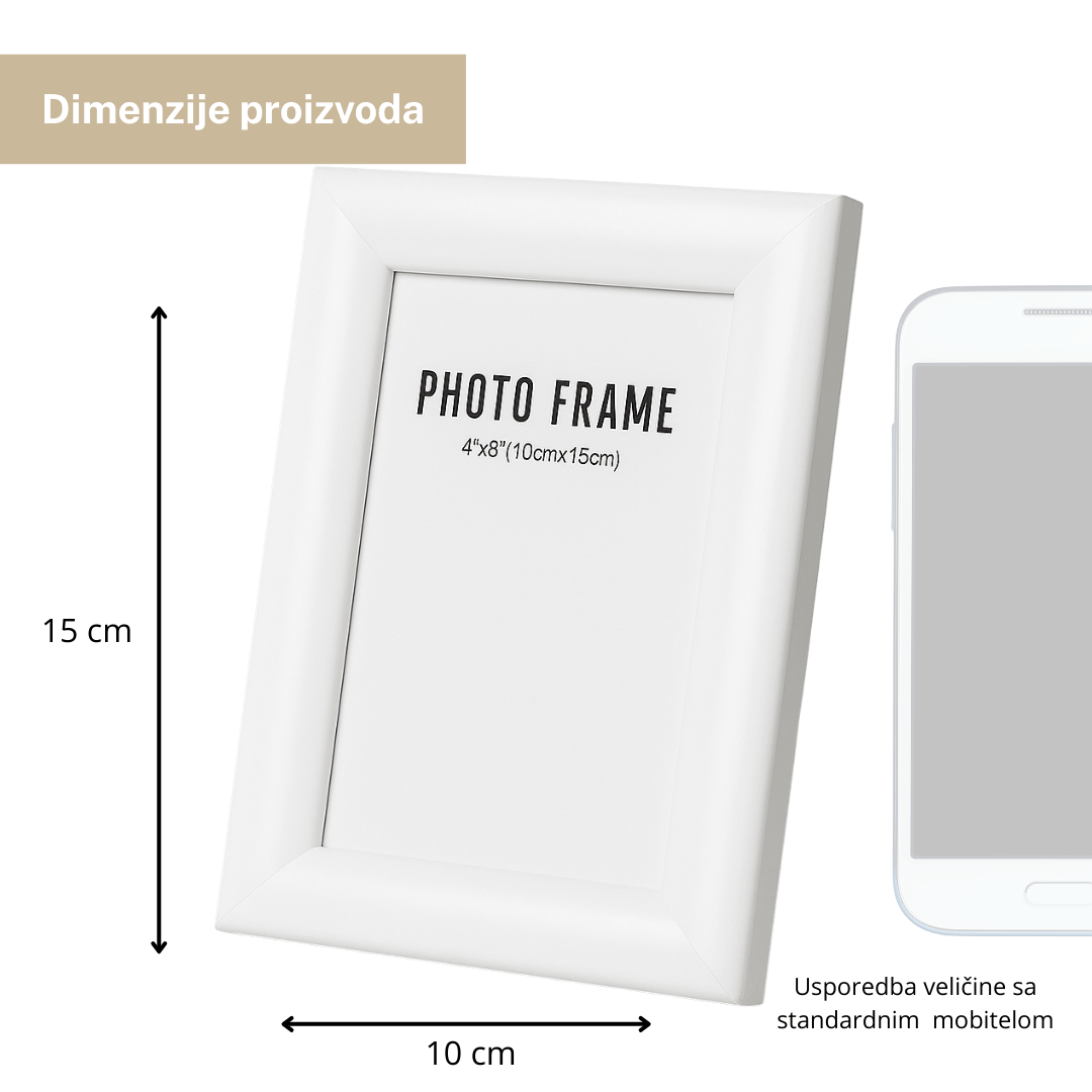 Bijeli okvir za fotografiju PVC 10x15 cm – elegantni samostojeći okvir za slike