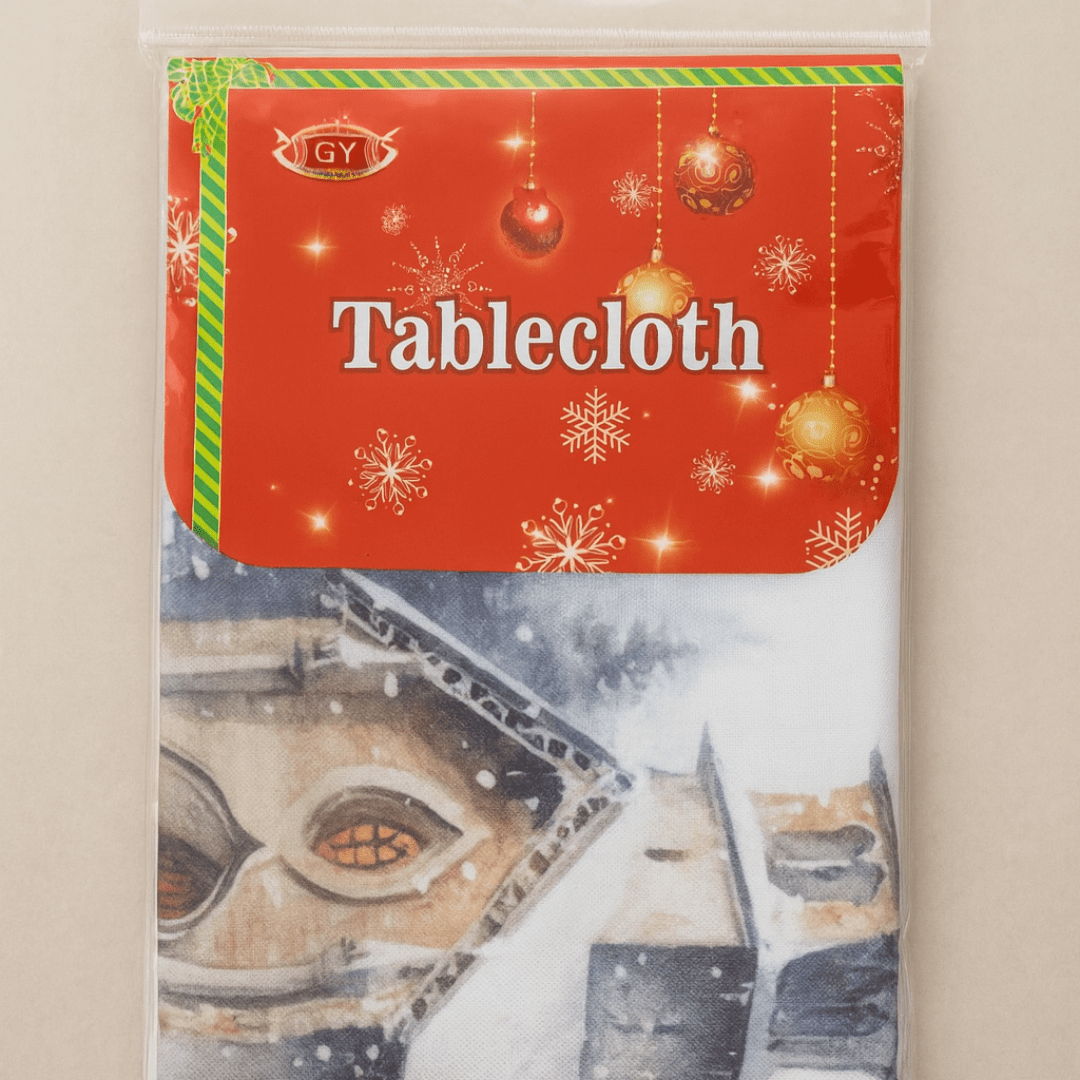 Božićni stolnjak Zimska kapelica i jeleni 140×220 cm