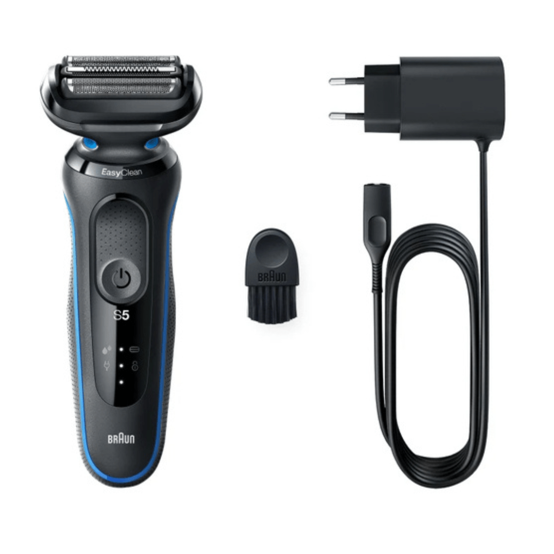 Braun Series 5 51-B1500s – električni brijač s fleksibilnim oštricama, AutoSense tehnologija, EasyClean, 50 min bežični rad, plave boje, vodootporan