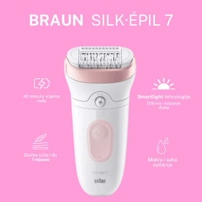 Braun Silk-épil 7 7-060 suho/mokro– depilator , široka glava s 40 pinceta, SmartLight, bežični rad 40 min