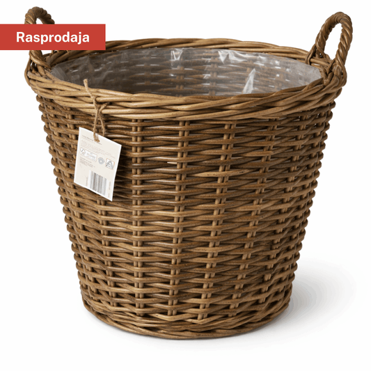 Ratan saksija/košara s ručkama (100% otporno na vremenske uslove) – Ø 40/28 cm, visina 31 cm