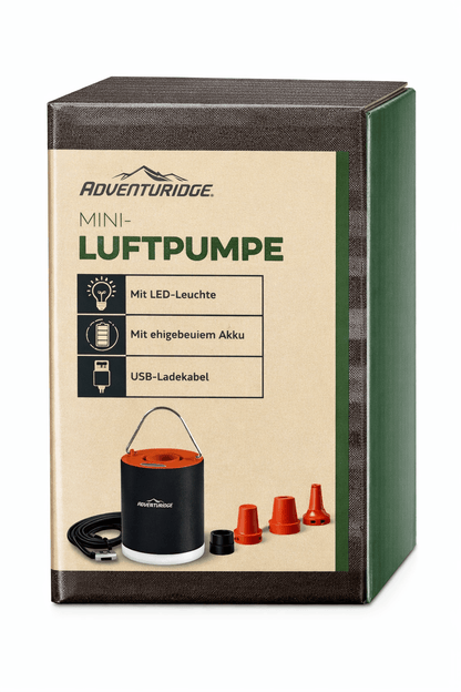 Adventuridge mini električna pumpa za zrak – punjenje i ispuhivanje, LED svjetlo, punjiva (USB)