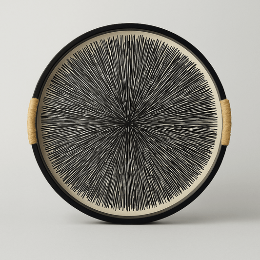 Crna drvena tacna 40x40x4,8 cm – okrugla dekorativna tacna za serviranje i dekor