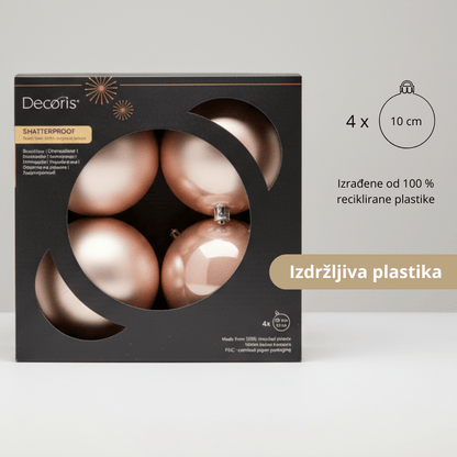 Decoris Božićna kugla od plastike Ø 10 cm – dekoracija za jelku pakovanje od 4 komada, ružičasta