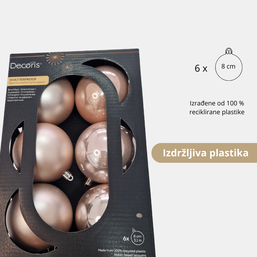 Decoris Božićna kugla od plastike Ø 8 cm – dekoracija za jelku pakovanje od 6 komada, ružičasta